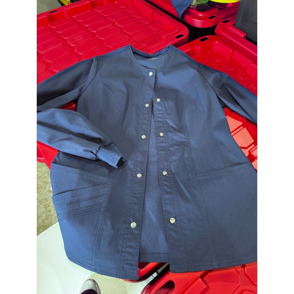 Cherokee Luxe Womens Navy Blue Snap Front Scrub Jacket XS 24480 Long Sleeve
